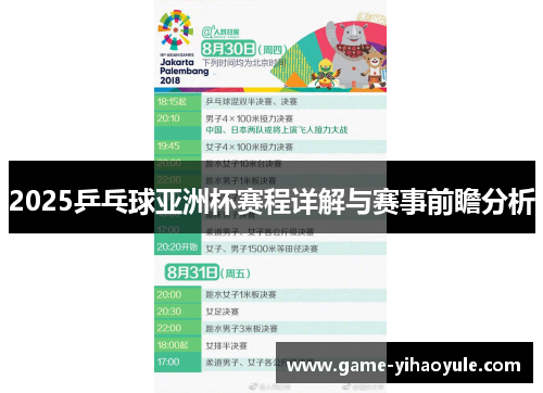 2025乒乓球亚洲杯赛程详解与赛事前瞻分析